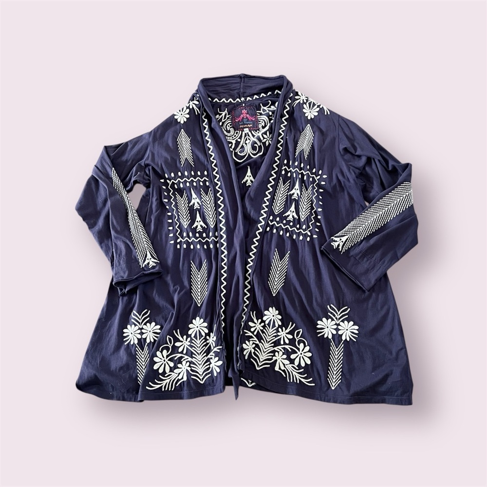 Johnny Was Embroidered Duster Cardigan Purple Cream Women’s Size XXL 2X Boho